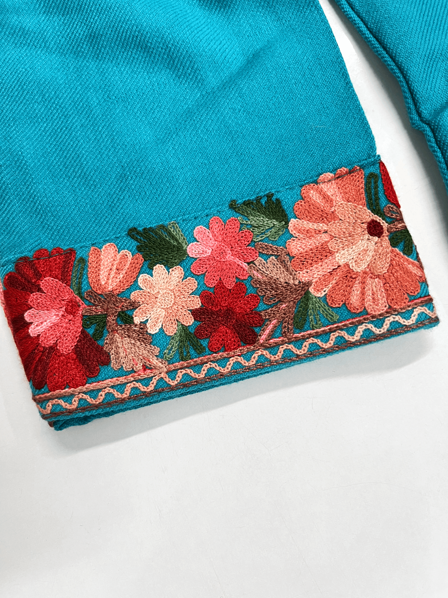 Turquoise Floral Aari Embroidered Kashmiri Coord Set