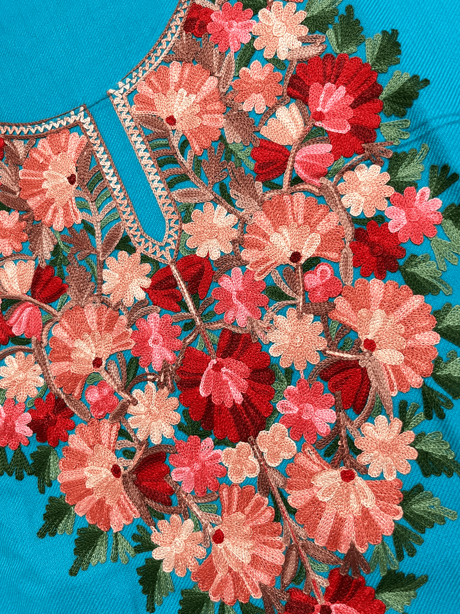 Turquoise Floral Aari Embroidered Kashmiri Coord Set