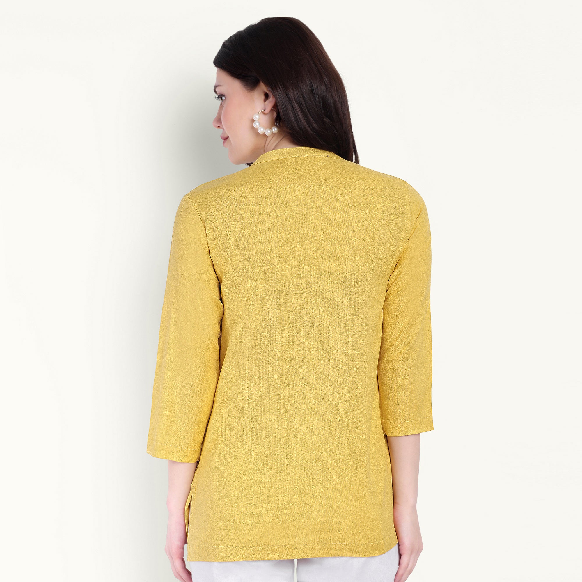  Yellow Airy Linen Short Kurti Stylish Look