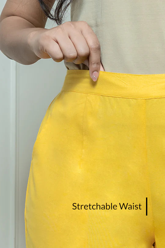 Yellow Women Wide Leg Cotton Pant