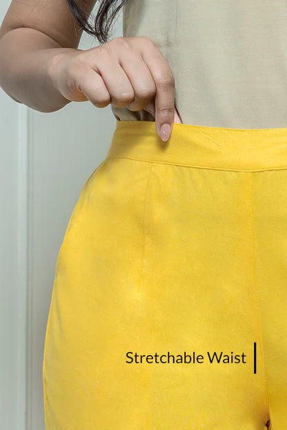 Yellow Women Wide Leg Cotton Pant