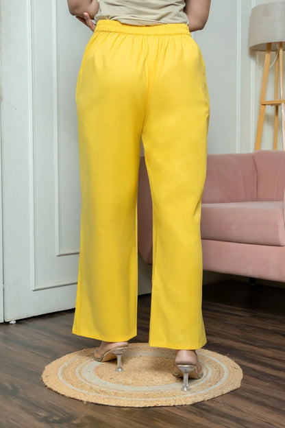 Yellow Women Wide Leg Cotton Pant