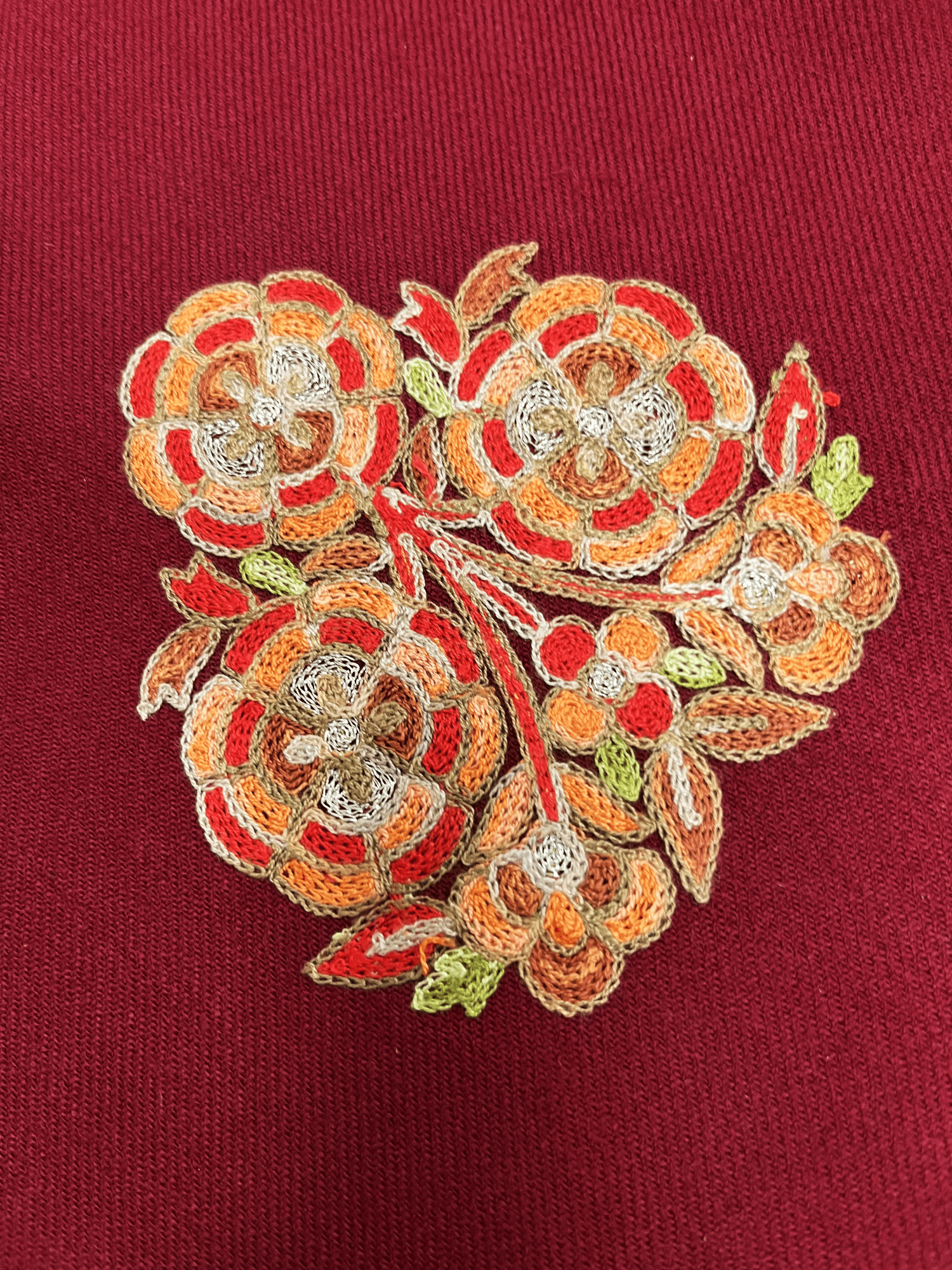 Zar-e-Maroon Aari Tilla Embroidered Kashmiri Pheran