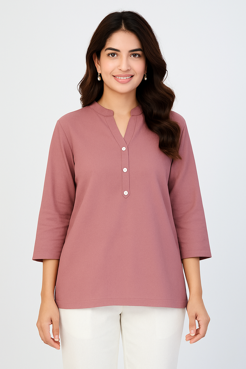 Rose Taupe Airy Linen Short Kurti