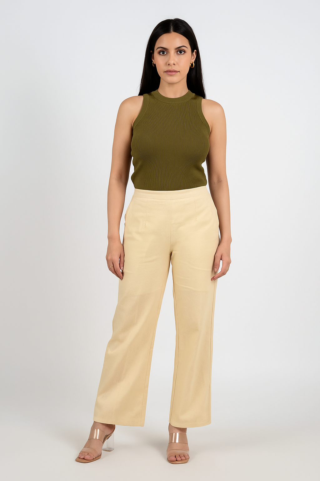 beige wide leg cotton pant