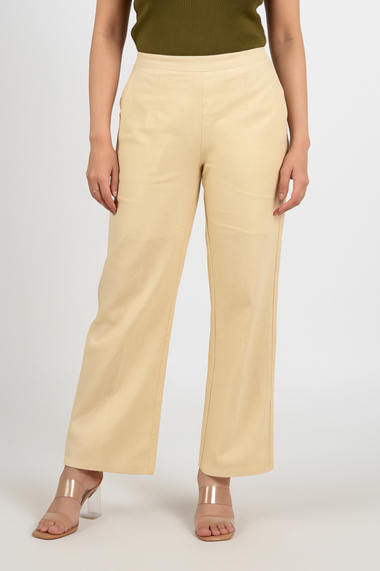 beige wide leg cotton pant