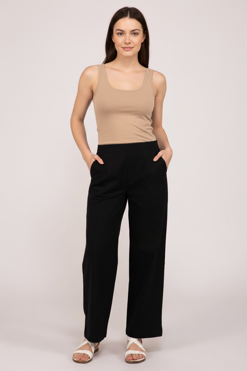 Black Women Wide Leg Cotton Pant