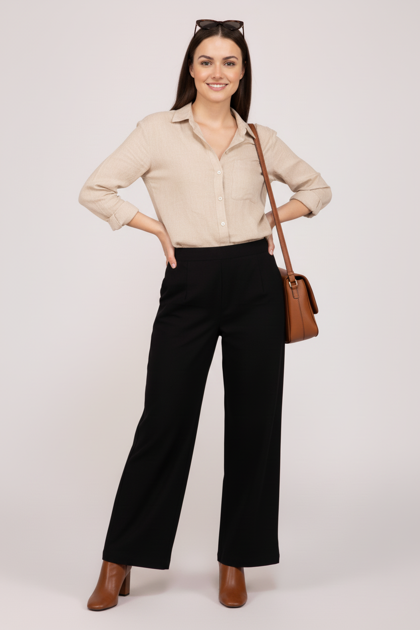 Black Women Wide Leg Cotton Pant