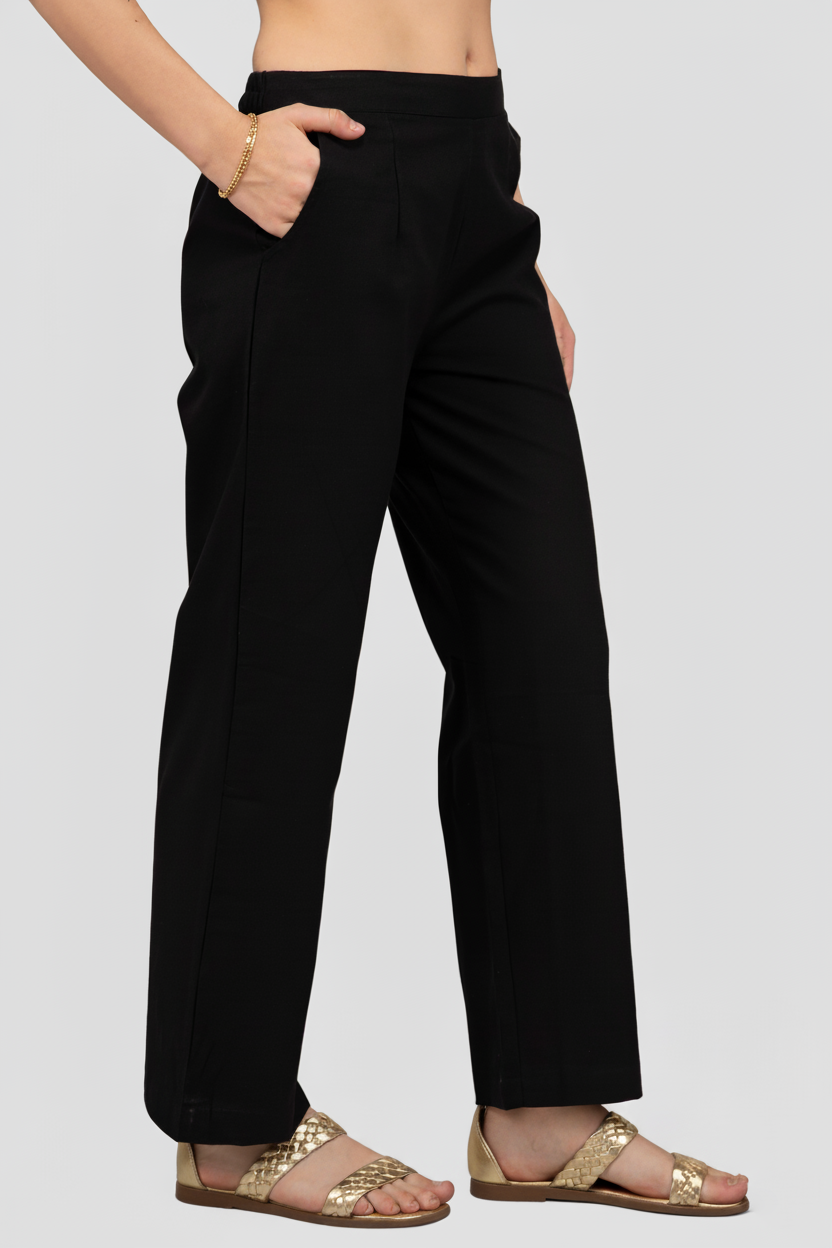 Black Women Wide Leg Cotton Pant
