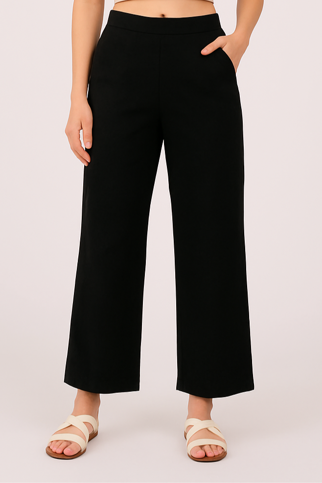 Black Women Wide Leg Cotton Pant