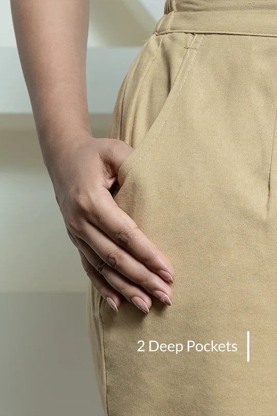 Camel brown Women Wide Leg Cotton Pant