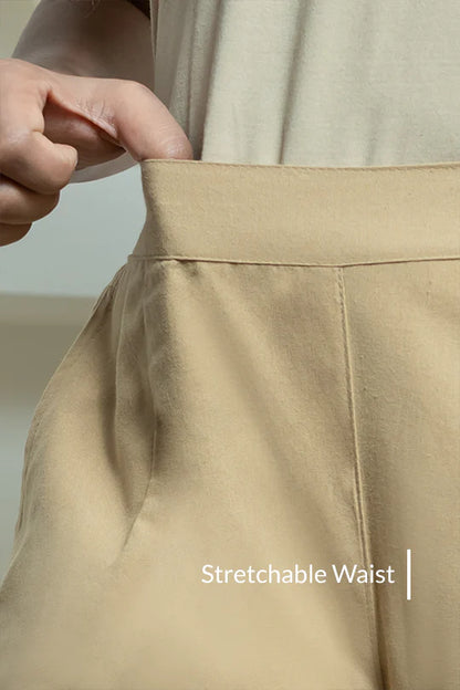 Camel brown Women Wide Leg Cotton Pant