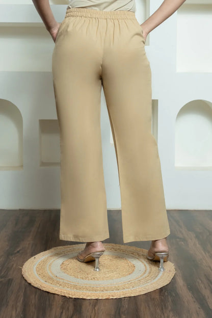 Camel brown Women Wide Leg Cotton Pant
