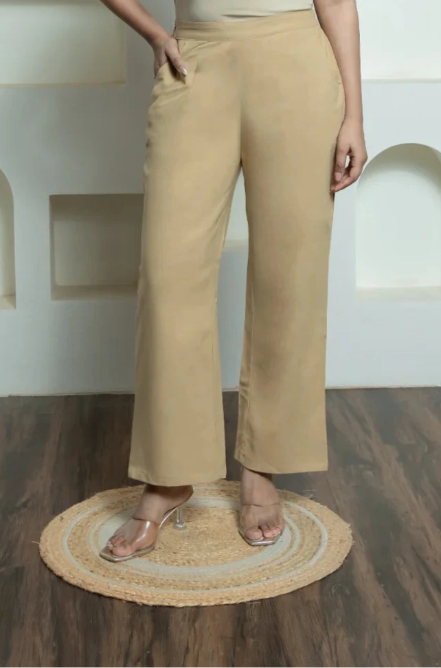 Camel brown Women Wide Leg Cotton Pant