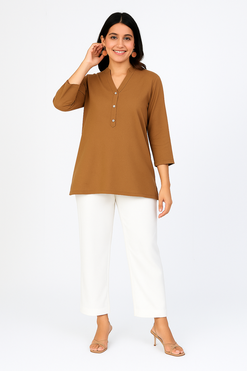 Coffee Brown Airy Linen Short Kurti