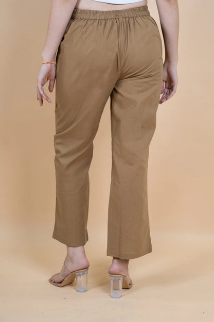 Coffee Brown Women Wide Leg Cotton Pant
