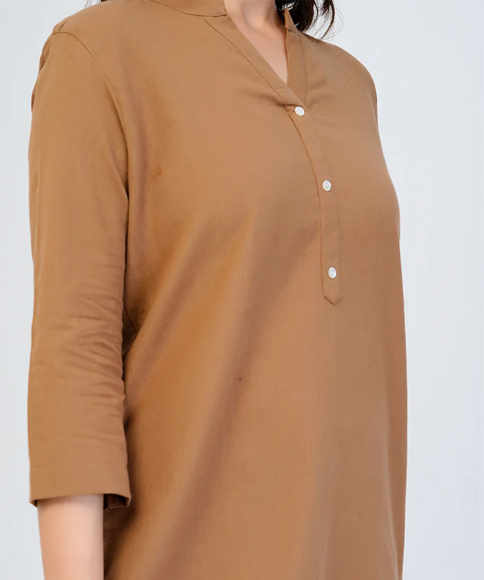 Coffee Brown Airy Linen Short Kurti