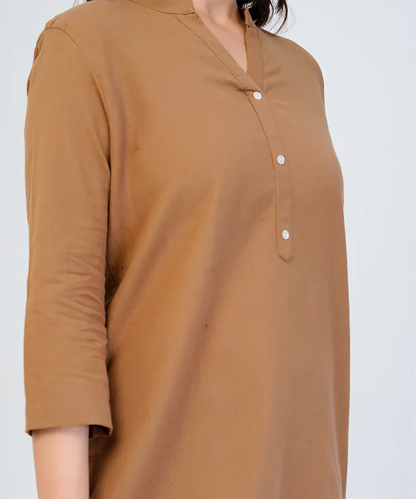 Coffee Brown Airy Linen Short Kurti