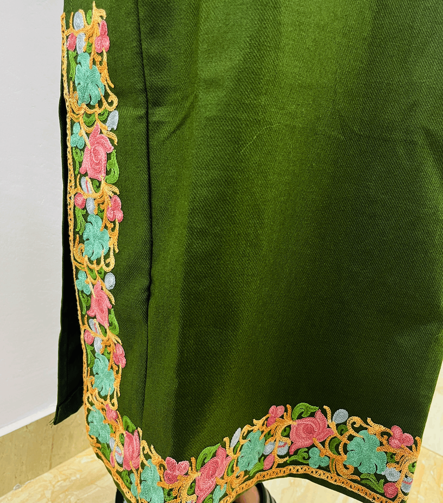 Forest Green Neck Design Aari Embroidered Phiran