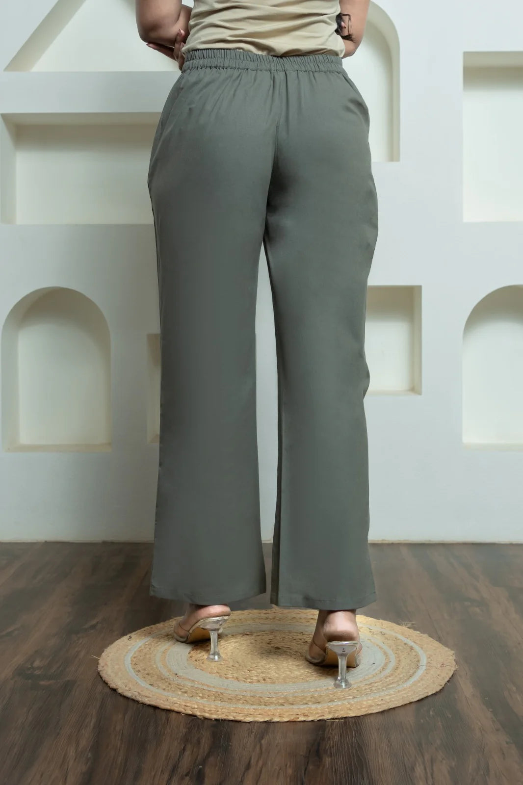 Grey Women Wide Leg Cotton Pant