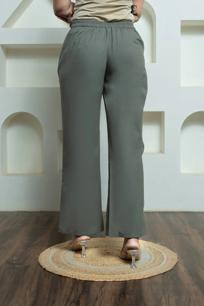 Grey Women Wide Leg Cotton Pant