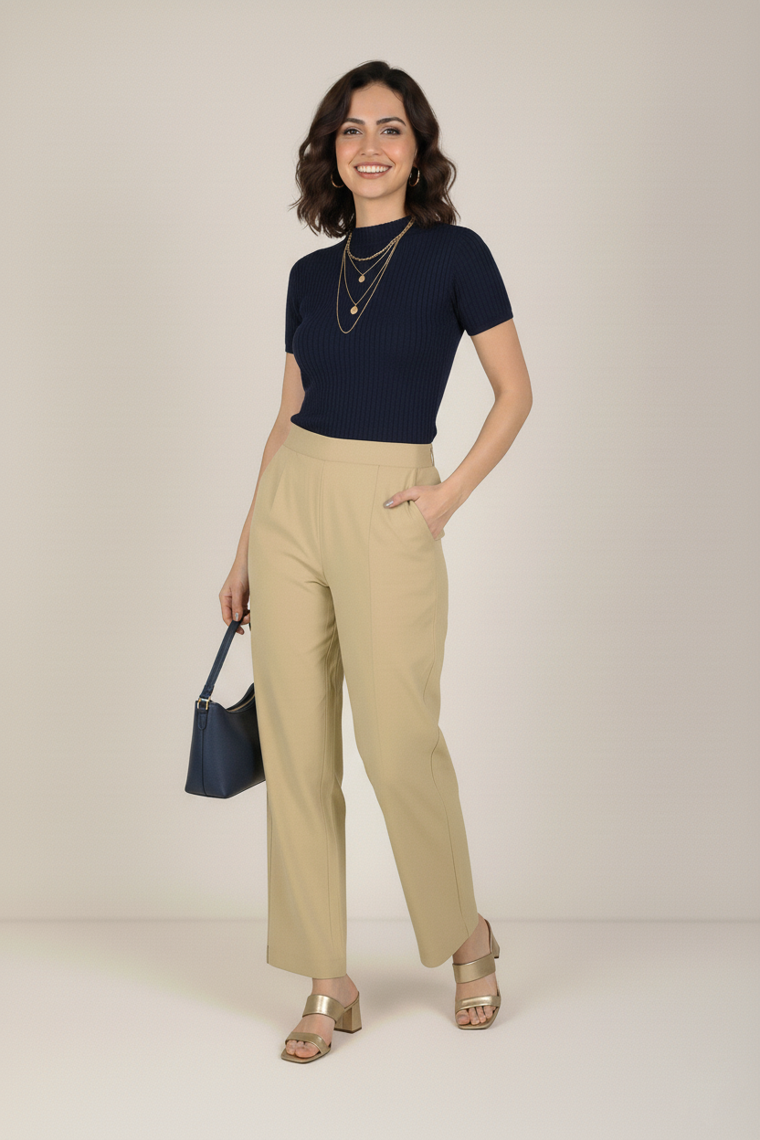 Light khakhi Women Wide Leg Cotton Pant