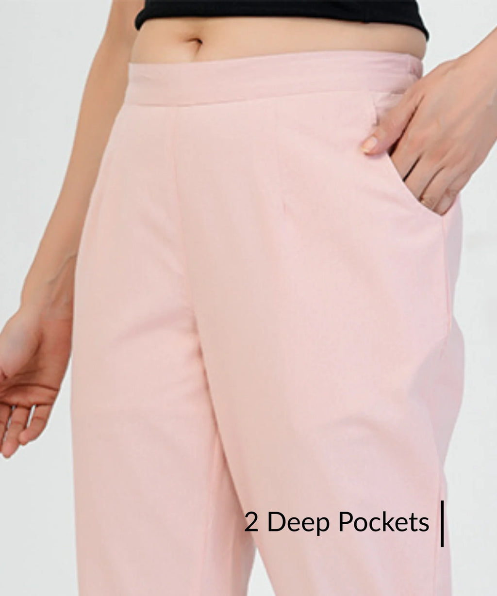 Light Pink Women Wide Leg Cotton Pant