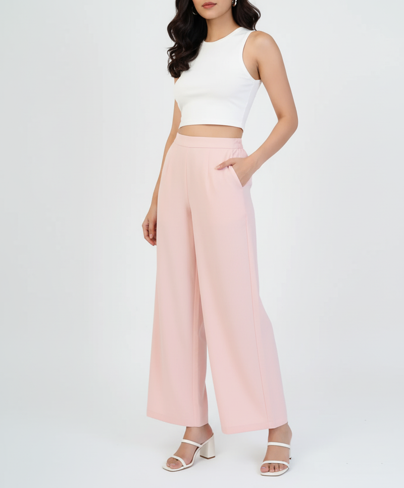 Light Pink Women Wide Leg Cotton Pant