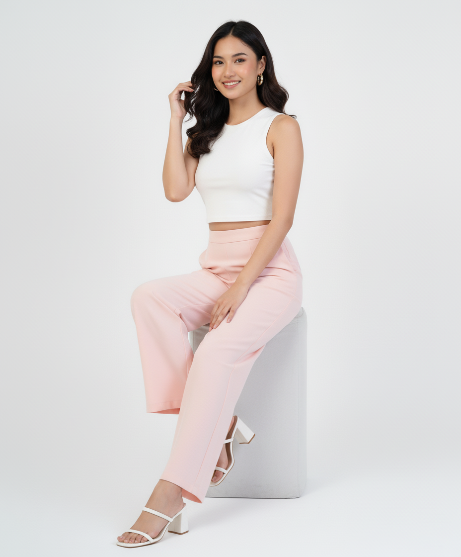 Light Pink Women Wide Leg Cotton Pant