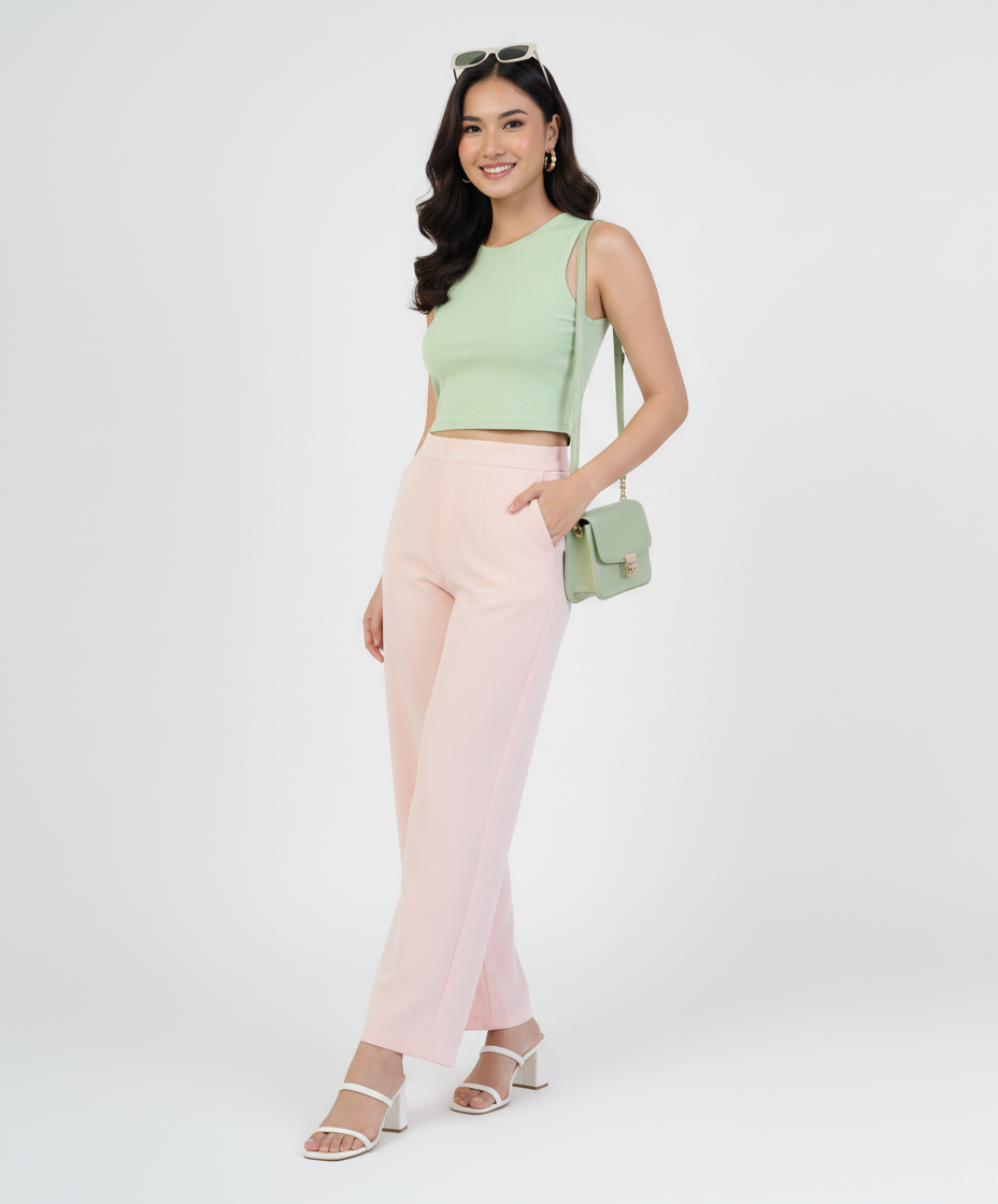 Light Pink Women Wide Leg Cotton Pant