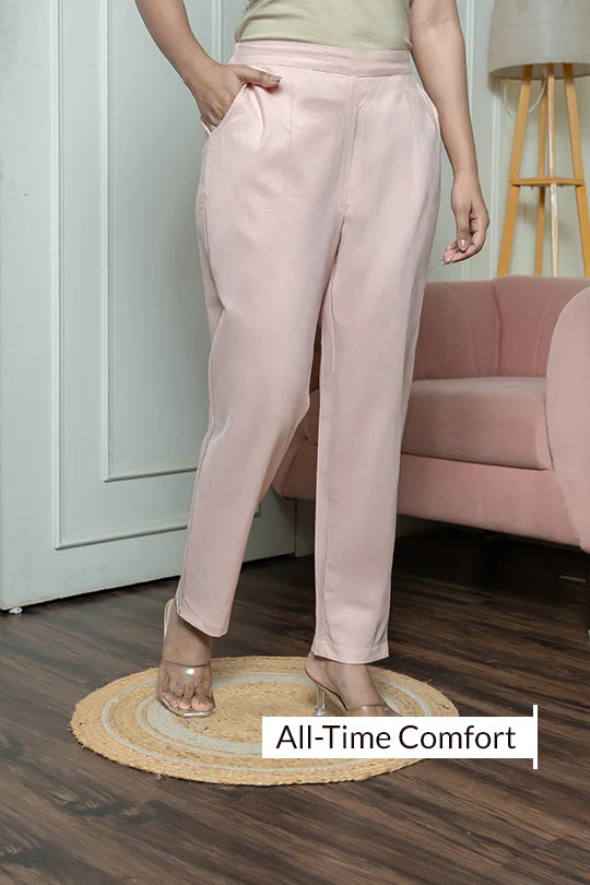 Light Pink Women Wide Leg Cotton Pant