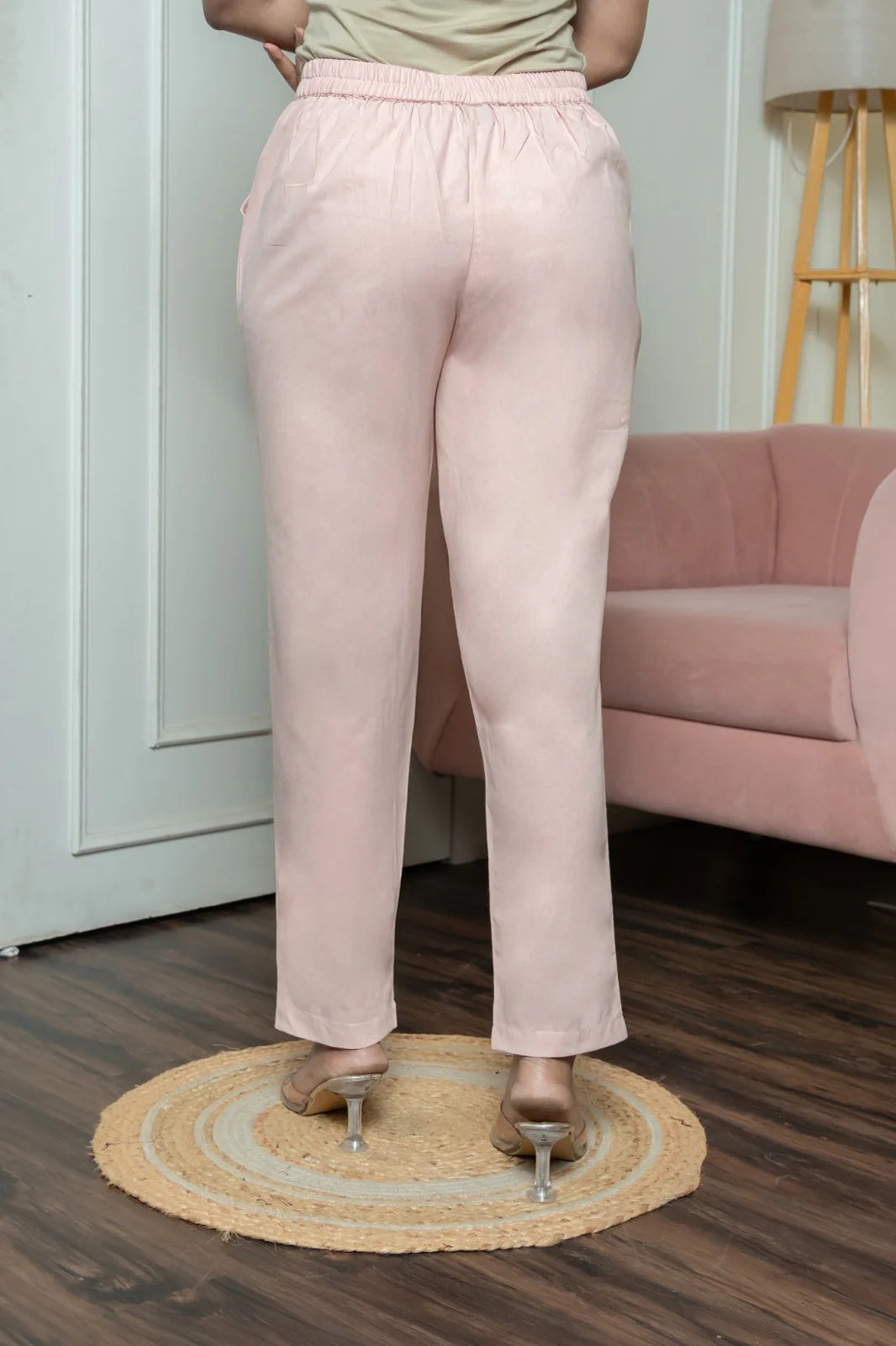 Light Pink Women Wide Leg Cotton Pant