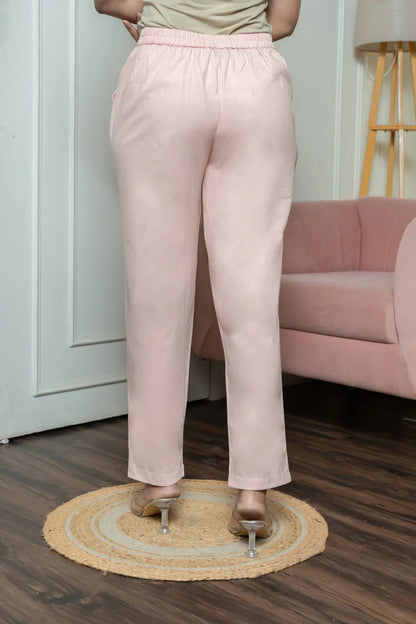 Light Pink Women Wide Leg Cotton Pant