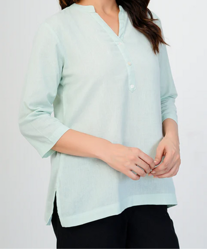 Mint Green Airy Linen Short Kurti