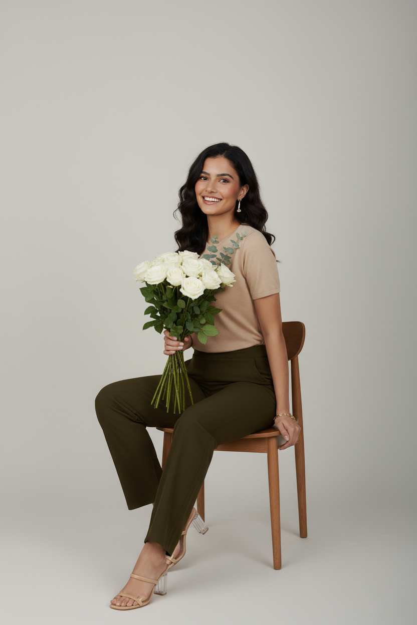 Olive Green Women Wide Leg Cotton Pant