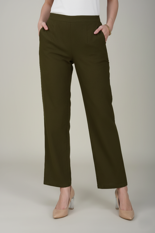 Olive Green Women Wide Leg Cotton Pant