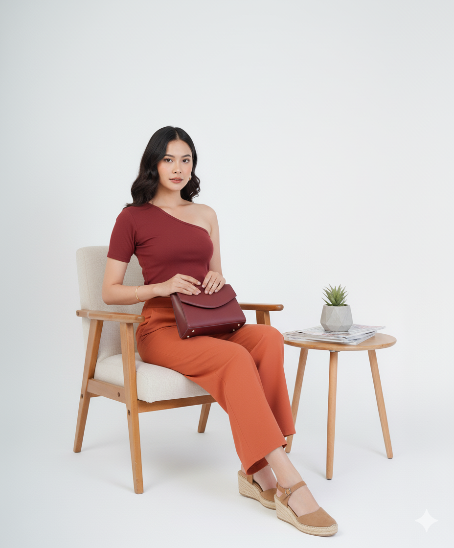 Orange Women Wide Leg Cotton Pant