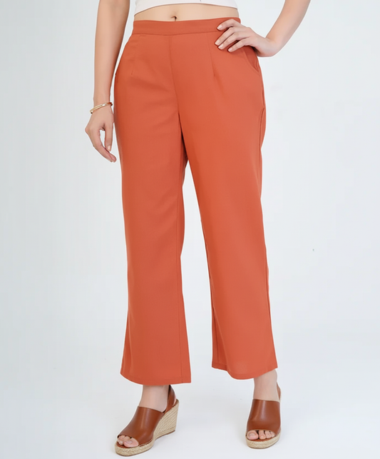 Orange Women Wide Leg Cotton Pant