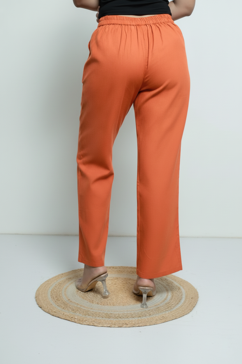Orange Women Wide Leg Cotton Pant