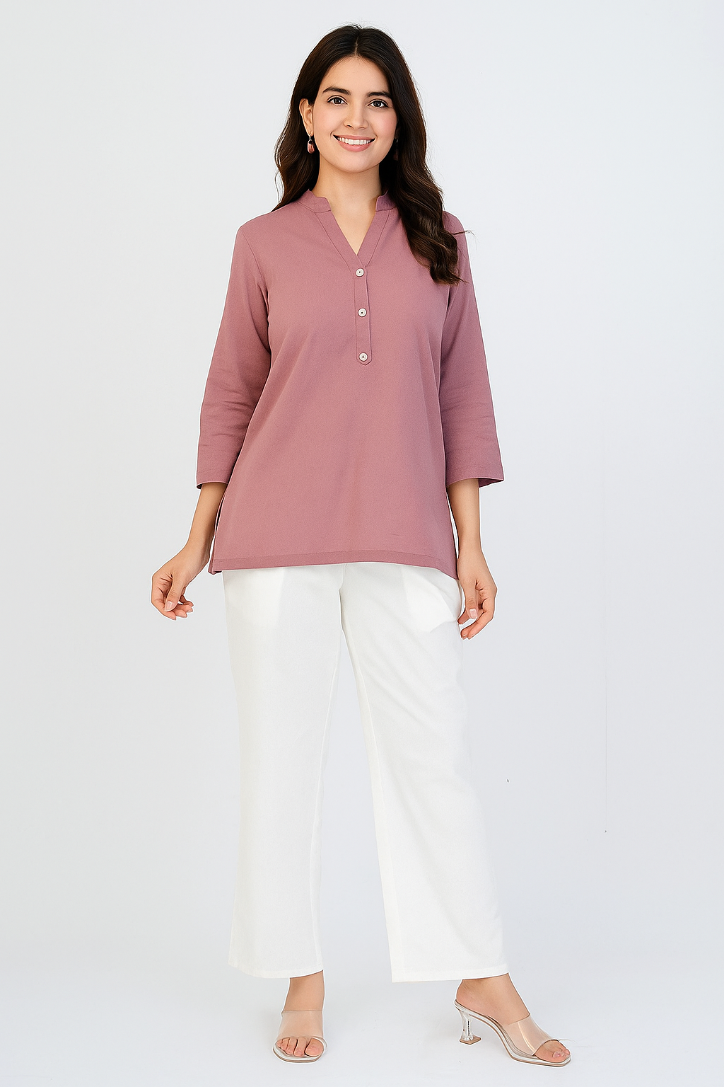 Rose Taupe Airy Linen Short Kurti