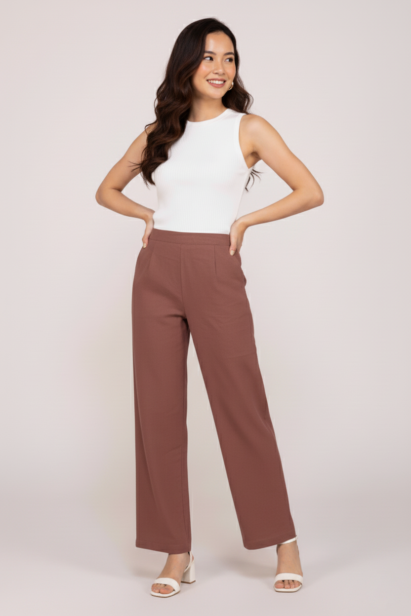 Rose Taupe Women Wide Leg Cotton Pant