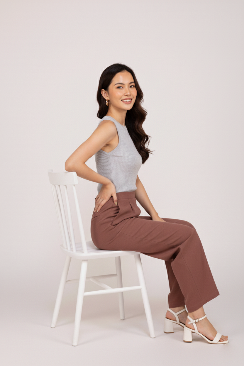 Rose Taupe Women Wide Leg Cotton Pant