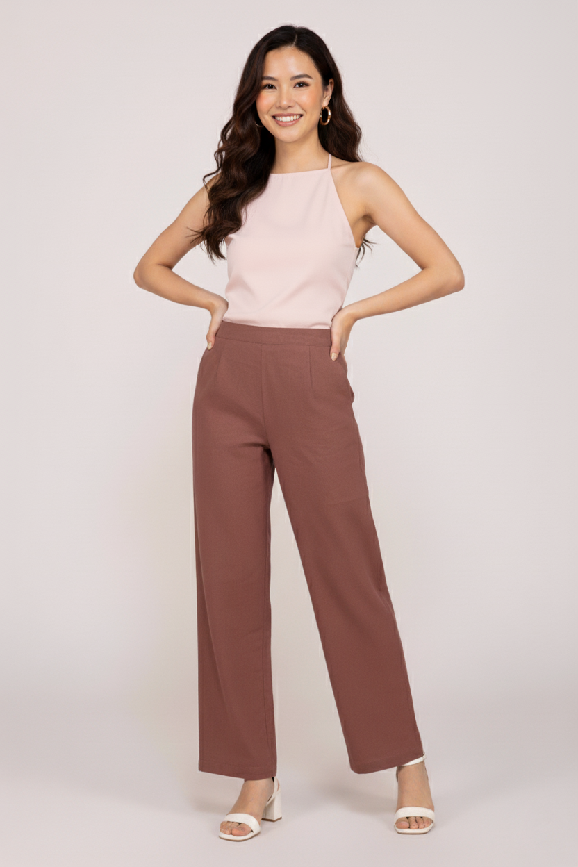 Rose Taupe Women Wide Leg Cotton Pant