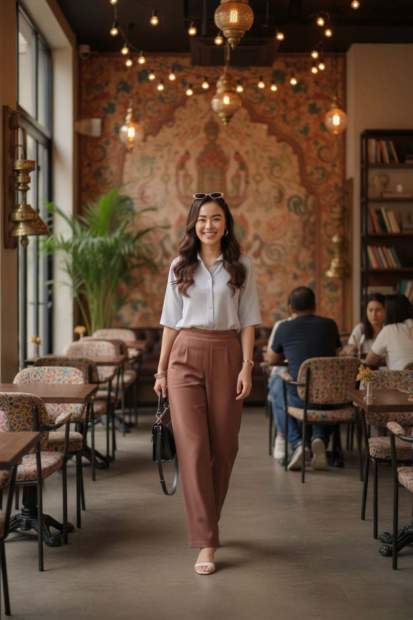 Rose Taupe Women Wide Leg Cotton Pant