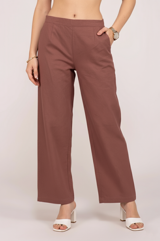 Rose Taupe Women Wide Leg Cotton Pant
