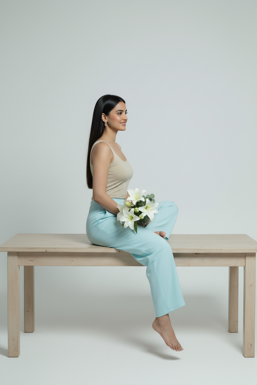 Sky Blue Women Wide Leg Cotton Pant