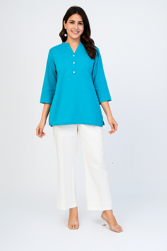 teal blue short kurti - Naariy
