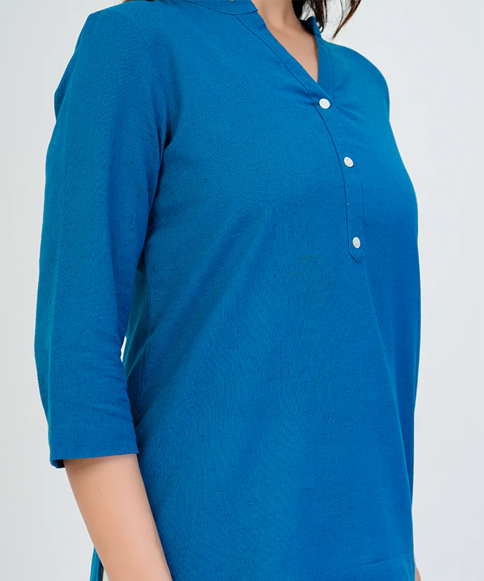 Turquoise Airy Linen Short Kurti