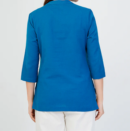 Turquoise Airy Linen Short Kurti