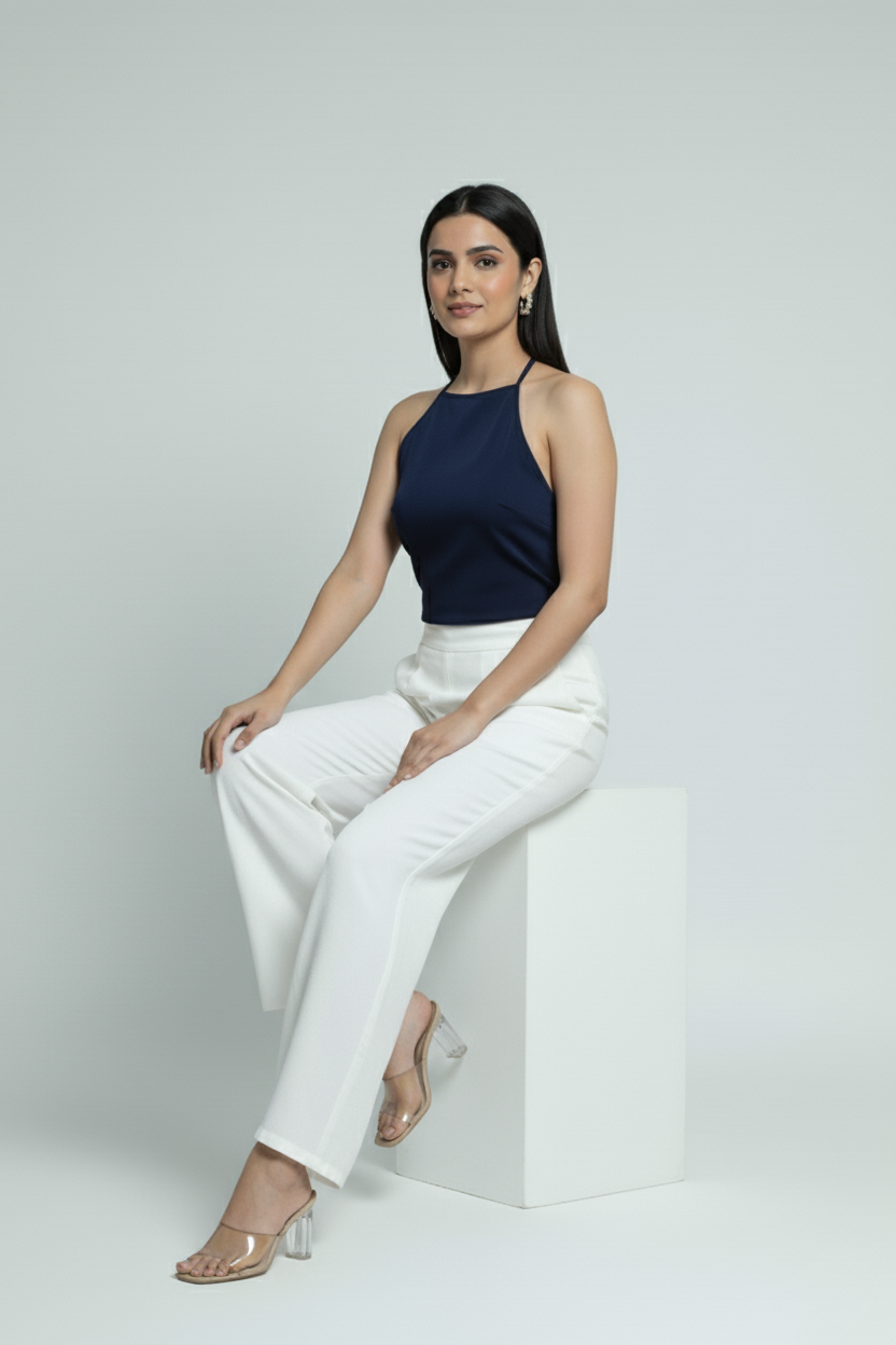 White Women Wide Leg Cotton Pant
